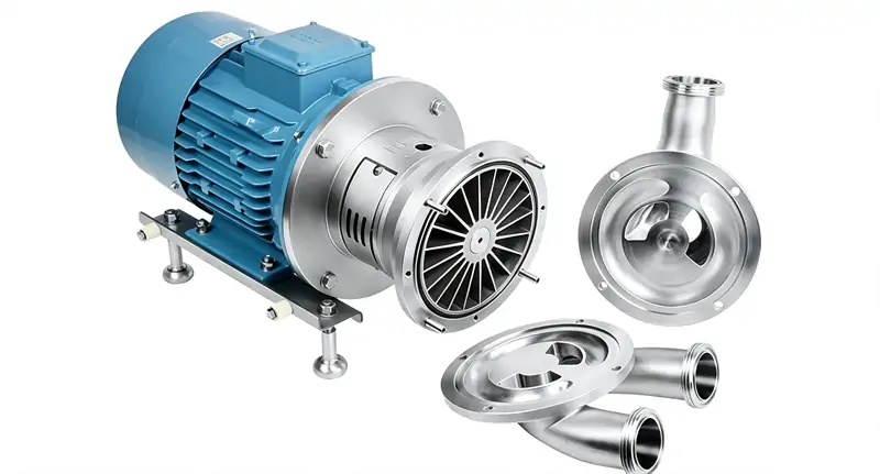 Sanitary self priming centrifugal pump for hygienic process transfer, illustrating suction capacity, NPSH balance, anti-cavitation design and auxiliary equipment reduction in food and pharmaceutical production
